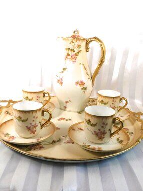 C H Field Haviland Gerard, Dufraisseix & Morel Chocolate Pot and Cups # 26184